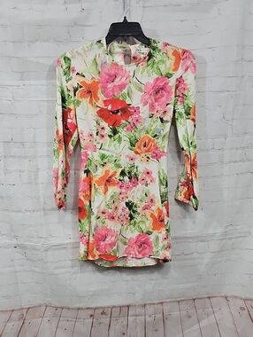 Zara Floral Long-Sleeve Mini Dress - Pink, Orange & Green